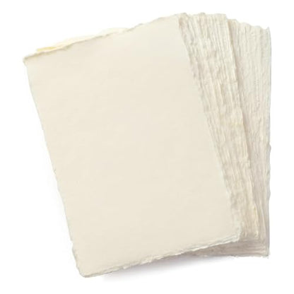 Handmade A6 Cream Mixed Media Paper with Deckle Edge (50 Count)