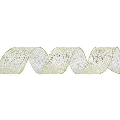 Gold Wired Ribbon 2.5 Inch Sheer Wired Christmas Ribbon with Horizontal Stripes and Polka Dots Christmas Ribbons Organza Wire 25 Yards Organza Sheer Ribbons for Gift Wrapping (75 Foot)