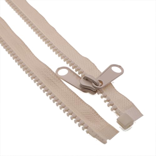 2PCS #10 40 Inch Heavy Duty Zippers for Sewing Separating Large Plastic Zipper Beige Tape with Double Pull Tab Slider (2 Count)