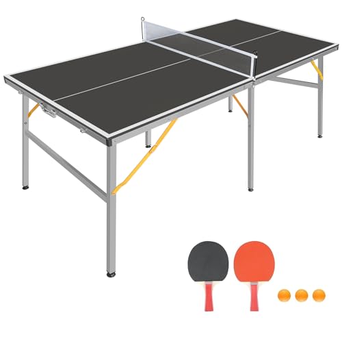 6FT/8FT/9FT Mid-Size Table Tennis Table Ping-Pong Table Set Foldable & Portable Table Indoor Outdoor for Family Game (Black, 6FT)