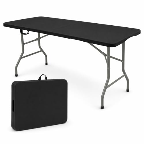 Folding Table 6 FT Lightweight Camping Table Black Portable Plastic Rectangular Outdoor Dining Table Steel Legs Fold