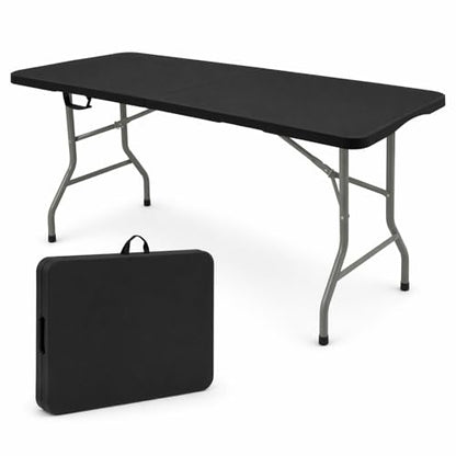 Folding Table 6 FT Lightweight Camping Table Black Portable Plastic Rectangular Outdoor Dining Table Steel Legs Fold