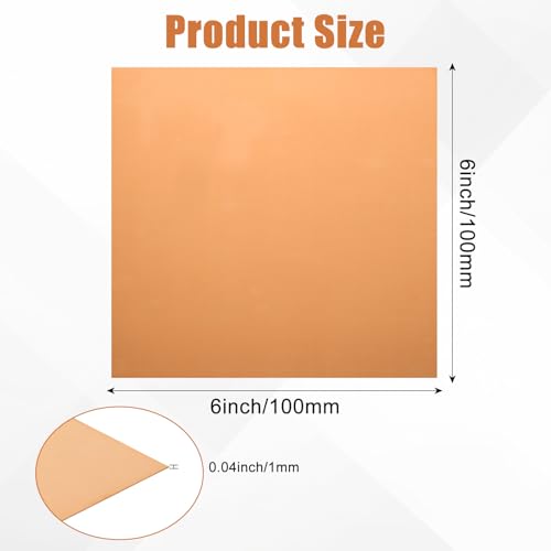 6PCS Pure Copper Sheet 4”x 4”x 0.04”