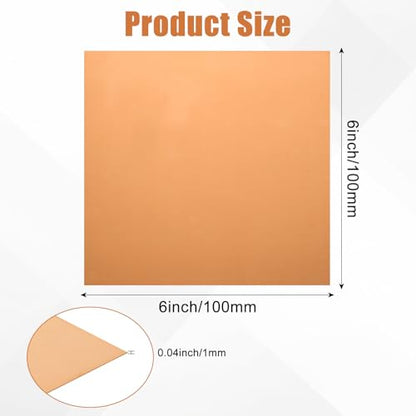 6PCS Pure Copper Sheet 4”x 4”x 0.04”