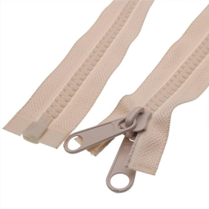1PCS #10 84 Inch Heavy Duty Zippers for Sewing Separating Large Plastic Zippers Beige Tape with Double Pull Tab Slider