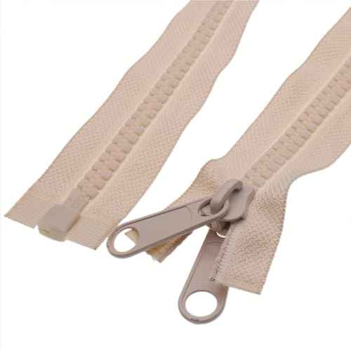 2PCS #10 24 Inch Heavy Duty Zippers for Sewing Separating Large Plastic Zippers Beige Tape with Double Pull Tab Slider