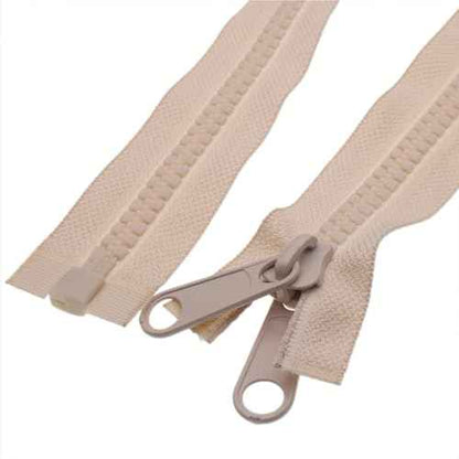 2PCS #10 24 Inch Heavy Duty Zippers for Sewing Separating Large Plastic Zippers Beige Tape with Double Pull Tab Slider