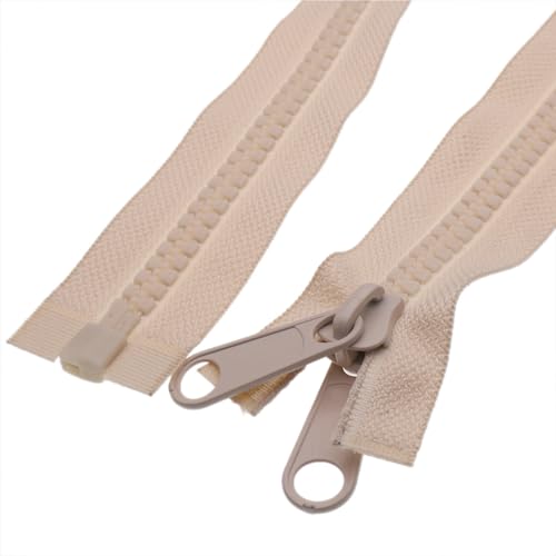 1PCS #10 114 Inch Heavy Duty Zippers for Sewing Separating Large Plastic Zippers Beige Tape with Double Pull Tab Slider