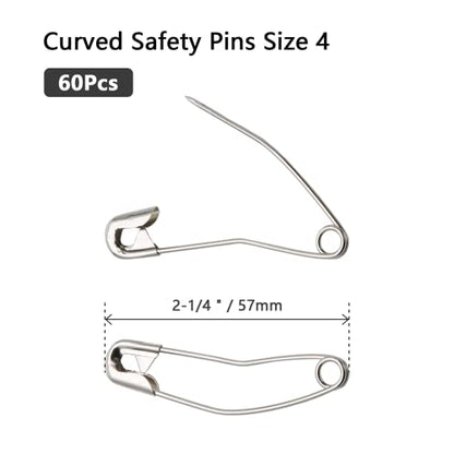 60 PCS 2-1/4" / 57mm Curved Safety Pins, Bent Quilting Pins Silver (60 Count)