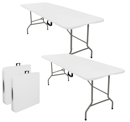 Set of 2 Folding Tables with Carrying Handle Lightweight Rectangular Portable Plastic Camping Table Steel Legs for Party (2 Count)