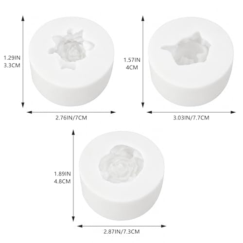 3Pcs 3D Jasmine Peony Flower Silicone Molds for Candle & Soap DIY Craft (3 Count)