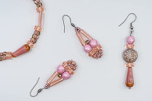 2.1oz (60 g) Mix of Unique Czech Bohemia Glass Pressed Beads, Dirty Pink Antique, Table Cut, Matte and Glossy, Faceted Fire Polish, Hand Made Set Kit BCV (2.1164 Ounce)