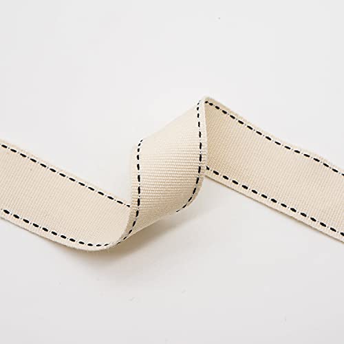 Ivory Cotton Black Stitched Ribbon 7 (30 Foot)