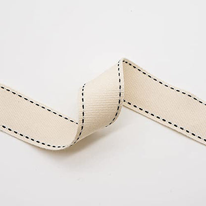 Ivory Cotton Black Stitched Ribbon 7 (30 Foot)