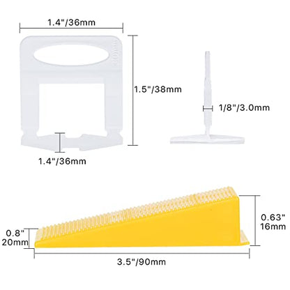 Tile Leveling System with Tile Plier 1500Pcs Piece Tile Spacers Clips 300Pcs Piece Reusable Wedges and 1 Rubber Mallet Tile Tools Set for Stone Installation (1500 Count)