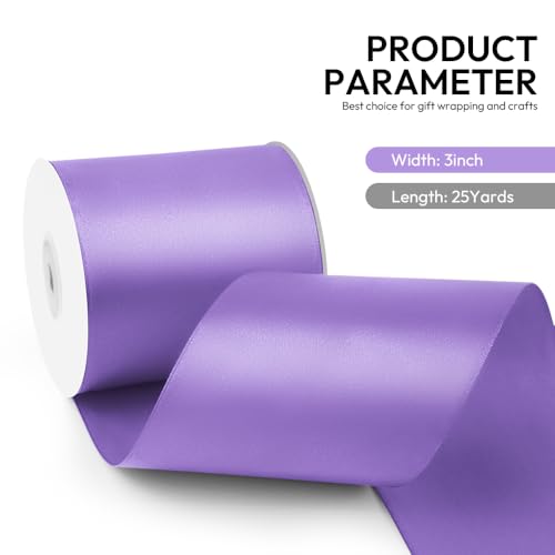 3 Inch 25 Yard Wide Satin Ribbon Light Purple