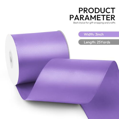 3 Inch 25 Yard Wide Satin Ribbon Light Purple