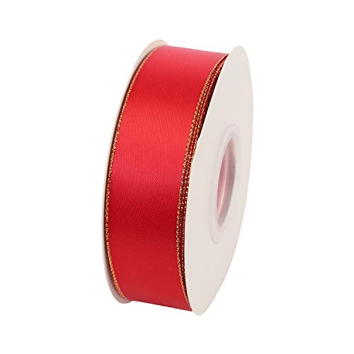 1" Inch Double Faced Satin Ribbon 25 Yards with Gold Edges