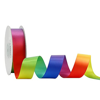 Satin Ribbon 1 inch Rainbow Ribbon Rainbow Satin Ribbons Neon Color Ribbons for Gift Wrapping Birthday Pride Party Decoration Handmade Bows DIY Crafts (75 Foot)
