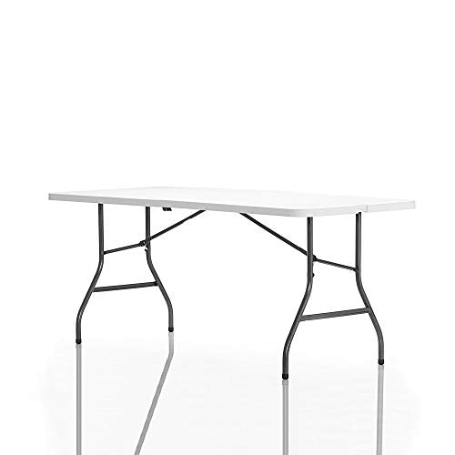 6ft Fold-in-Half Blow Molded Folding Table, Indoor/Outdoor, Comfort Handle, Lightweight Plastic Construction - White