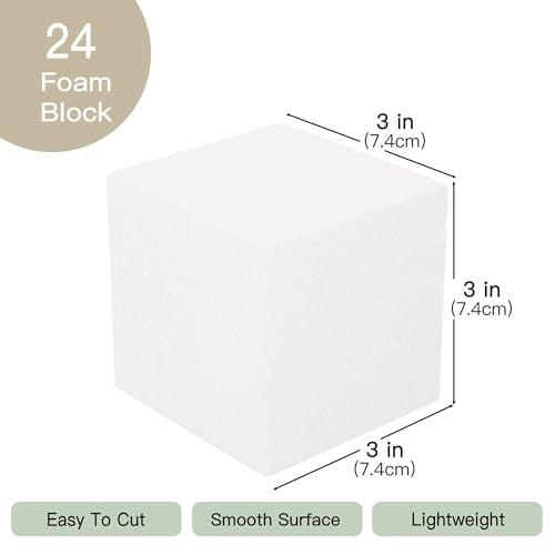 3x3x3in 24 Pack Craft Foam Square Polystyrene Square Cubes for Arts