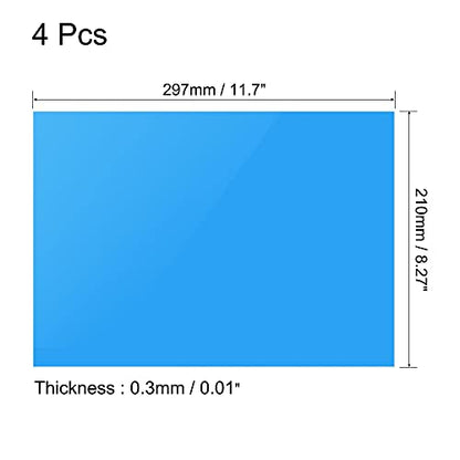 4Pcs A4 Gel Light Lighting Filter Overlay Transparent Color Correction Plastic Vinyl PVC Sheets Photography Television Blue (4 Count)
