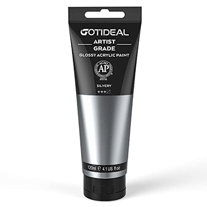 Metallic Acrylic Paint Silver Tubes (4.1 Fl Oz)
