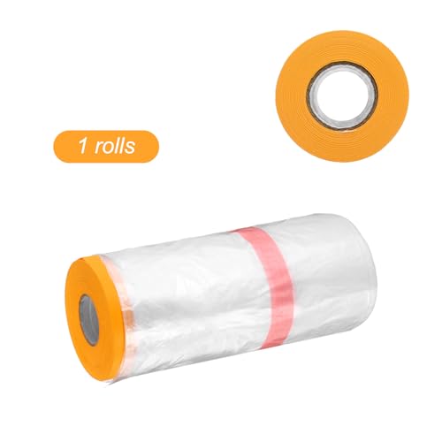 Pre Taped Masking Film 106.3" x65.6ft Double Adhesive Tape and Drape Painters Plastic Drop Cloth Film with Tape Plastic Sheeting for Automotive Painting Covering