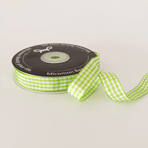 Apple Green Light Green Gingham Plaid Checked Ribbon 25 Yards Each Roll 100% Polyester