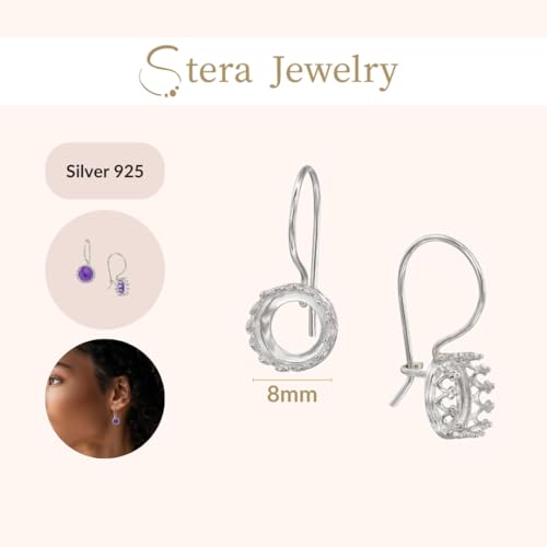 925 Sterling Silver 8 mm Crown Round Setting Kidney Ear Wire Mounting for DIY Earrings (2 Count)