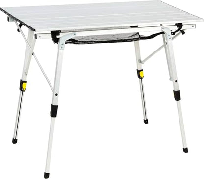 Outdoor Folding Portable Picnic Camping Table with Adjustable Height Aluminum Roll Up Table Top Mesh Layer