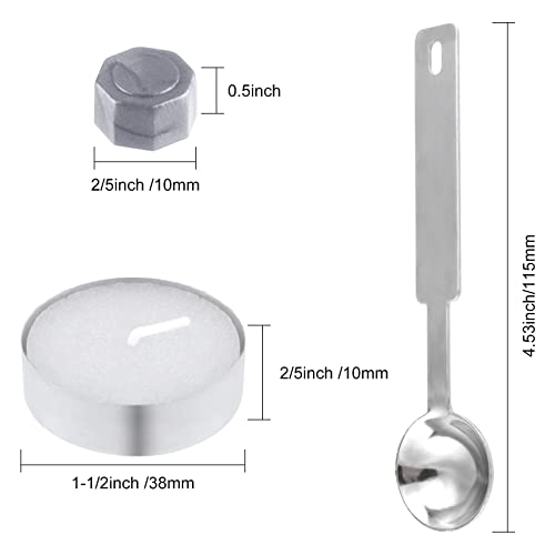 500 Pcs Silver Wax Seal Beads Octagon Sealing Wax Beads with 4 Pcs Tea Candles and 1 Pcs Wax Melting Spoon for Crafts Letter Wine Greeting Cards Sealing (7.7603 Ounce)