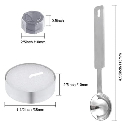 500 Pcs Silver Wax Seal Beads Octagon Sealing Wax Beads with 4 Pcs Tea Candles and 1 Pcs Wax Melting Spoon for Crafts Letter Wine Greeting Cards Sealing (7.7603 Ounce)