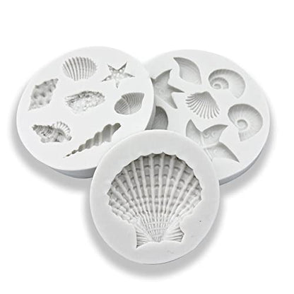 3 PCS Marine Theme Cake Fondant Silicone Mold Seashell Conch Starfish Coral Baking Molds for DIY Cake Decoration Chocolate Candy Polymer Clay Crafting Projects (3 Count)