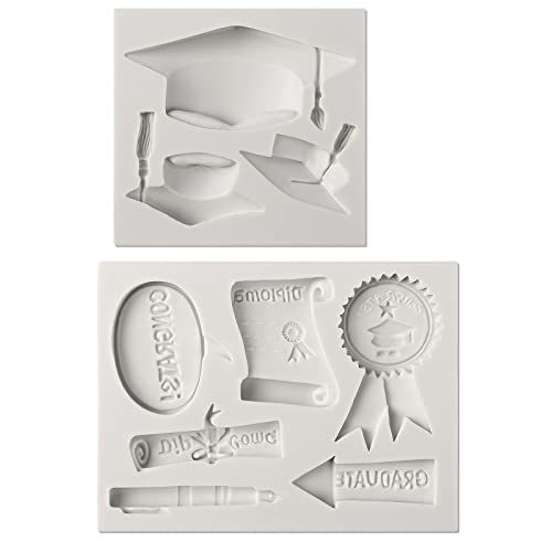 Graduation Fondant Molds Silicone Doctoral Cap Diploma Chocolate Candy Molds Congrats Grad Congratulations Mould Cake Toppers Party Decorations for 2026 Graduation Celebration