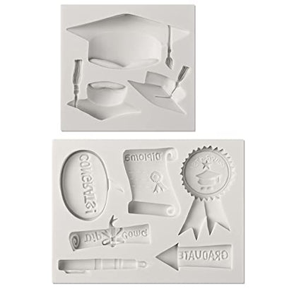 Graduation Fondant Molds Silicone Doctoral Cap Diploma Chocolate Candy Molds Congrats Grad Congratulations Mould Cake Toppers Party Decorations for 2026 Graduation Celebration