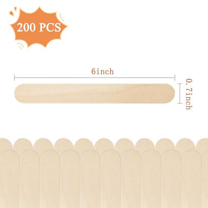 200Pcs Jumbo Wooden Craft Sticks Wooden Popsicle Craft Sticks Stick 6” Long x 3 (200 Count)