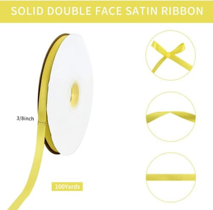 100yds 3 8 Inch Light Yellow Satin Ribbon for Craft Gifts Wrapping (300 Foot)
