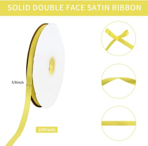 100yds 3 8 Inch Light Yellow Satin Ribbon for Craft Gifts Wrapping (300 Foot)