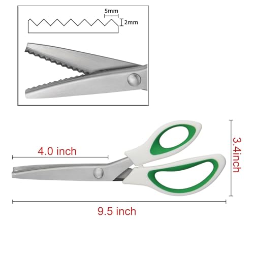 Green Pinking Shears Comfort Grips Crafts Zig Zag Cut Sewing Scissors