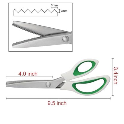 Green Pinking Shears Comfort Grips Crafts Zig Zag Cut Sewing Scissors