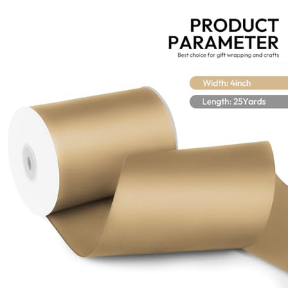 4 Inch 25 Yard Wide Satin Ribbon Champagne Gold