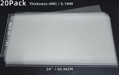 20PCS 4 Mil 12 X 24 Inch Clear Plastic Sheets (20 Count)