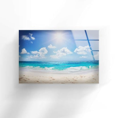 43Wx27H'' Summer Beach Landscape Glass Wall ArtTempered Glass Printing Wall Decor Large Wall Art Wall Hangings