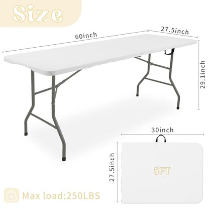 Folding Table 5 FT Camping Table Portable Heavy Duty Plastic Rectangular Outdoor Dining Table Steel Legs Fold