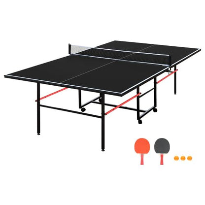 6FT/8FT/9FT Mid-Size Table Tennis Table Ping-Pong Table Set Foldable & Portable Table Indoor Outdoor for Family Game (Black, 9FT)