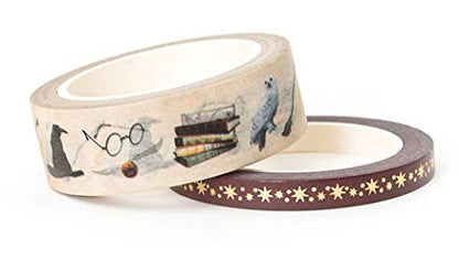 Harry Potter Icons Set of 2 Foil Accent Washi Tape Rolls for Scrapbooking and Crafts