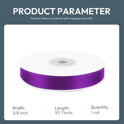 5 8" x 50 Yards Purple Satin Ribbon Crafts Gift Wrapping