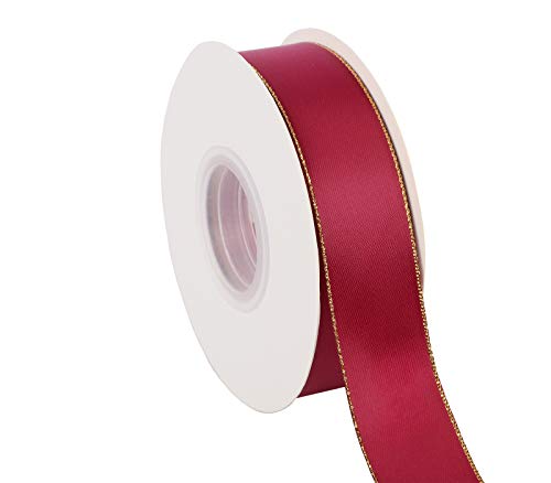 1" Inch Double Faced Satin Ribbon 25 Yards with Gold Edges