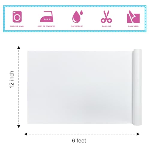 White Glitter HTV Heat Transfer Vinyl 12x6FT Glitter Iron on Vinyl for T Shirts Easy Cut Weed HTV Compatible with Cricut All Cutters White Glitter Heat Transfer Vinyl